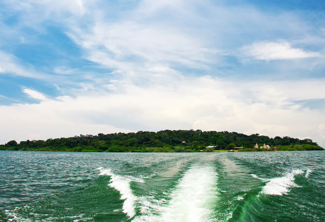 Aerial view of Ngamba Island Chimpanzee Sanctuary Uganda