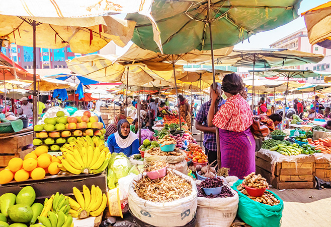 Busy African market. Owino Market in Kampala, Uganda