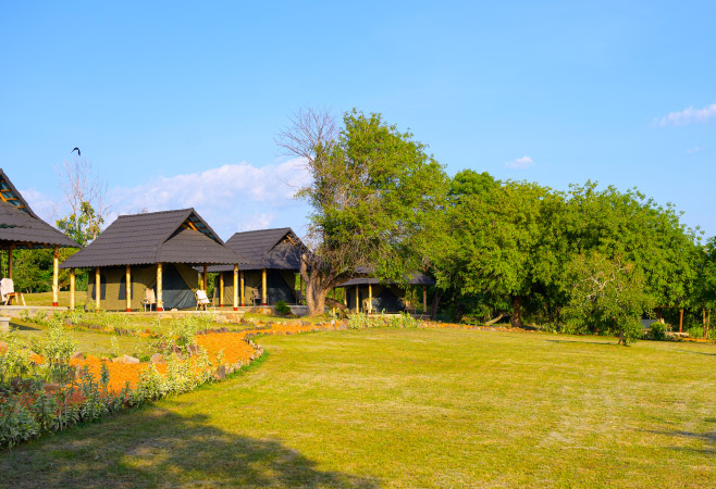 A safari lodge in the national park Murchison Falls in Uganda