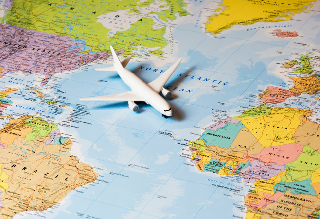 Airplane on a world map