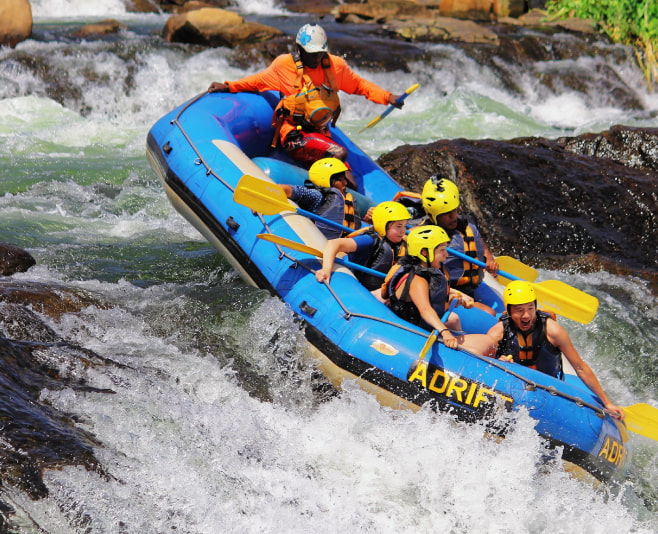 Thrill of being upside down and being lost in large waves of the river
