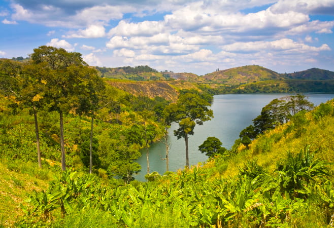 View of Lake Nyabikere from view point on the main road to Kibale national park